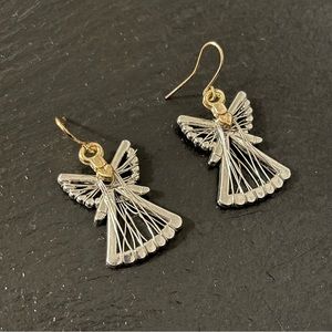 Silver and Gold Tone Angel Earrings with Wire Accents